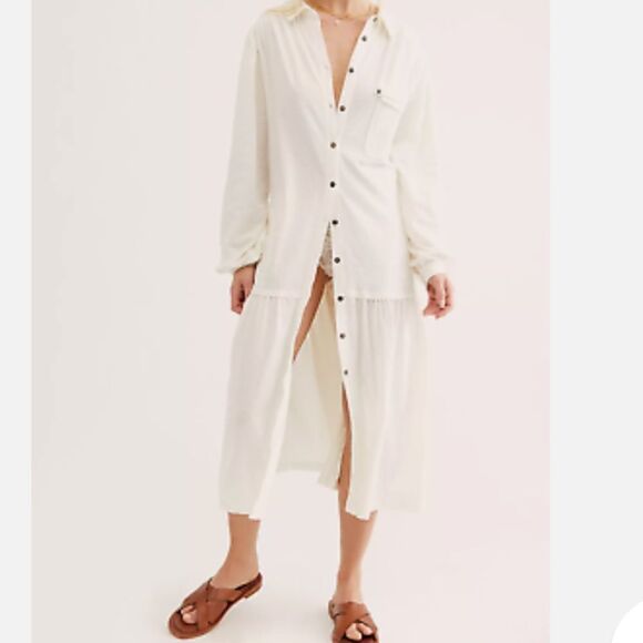 Free People Old Bay Shirtdress in Ivory or Black - Picture 1 of 11